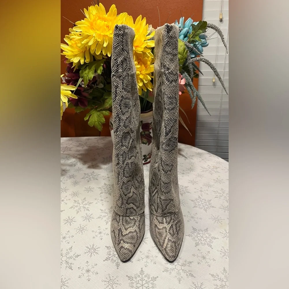 New Madden Girl Evander Foldover Boot - Beige and Black Snake Print